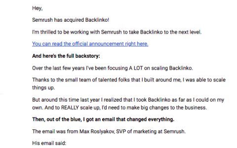 Semrush收购Brian Dean创办的SEO培训网站Backlinko（金额未知）