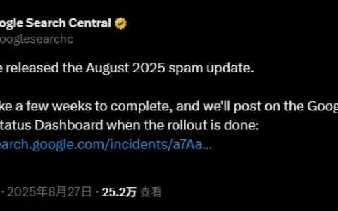 谷歌2025年8月网络垃圾算法更新（8月26日-9月22日），影响全球搜索地区及所有语言